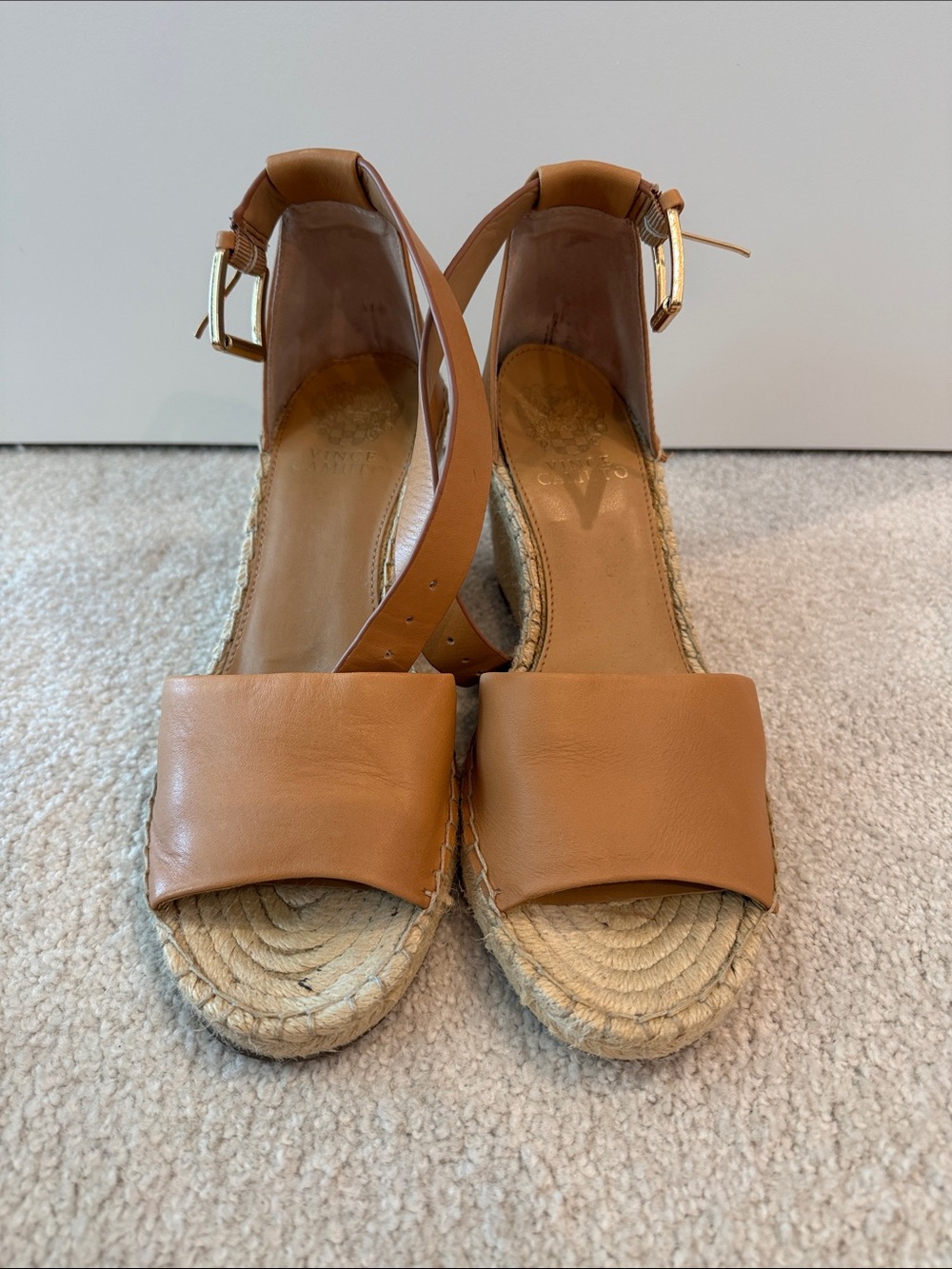 Vince Camuto Cognac Leather Espadrille Wedge Sandals